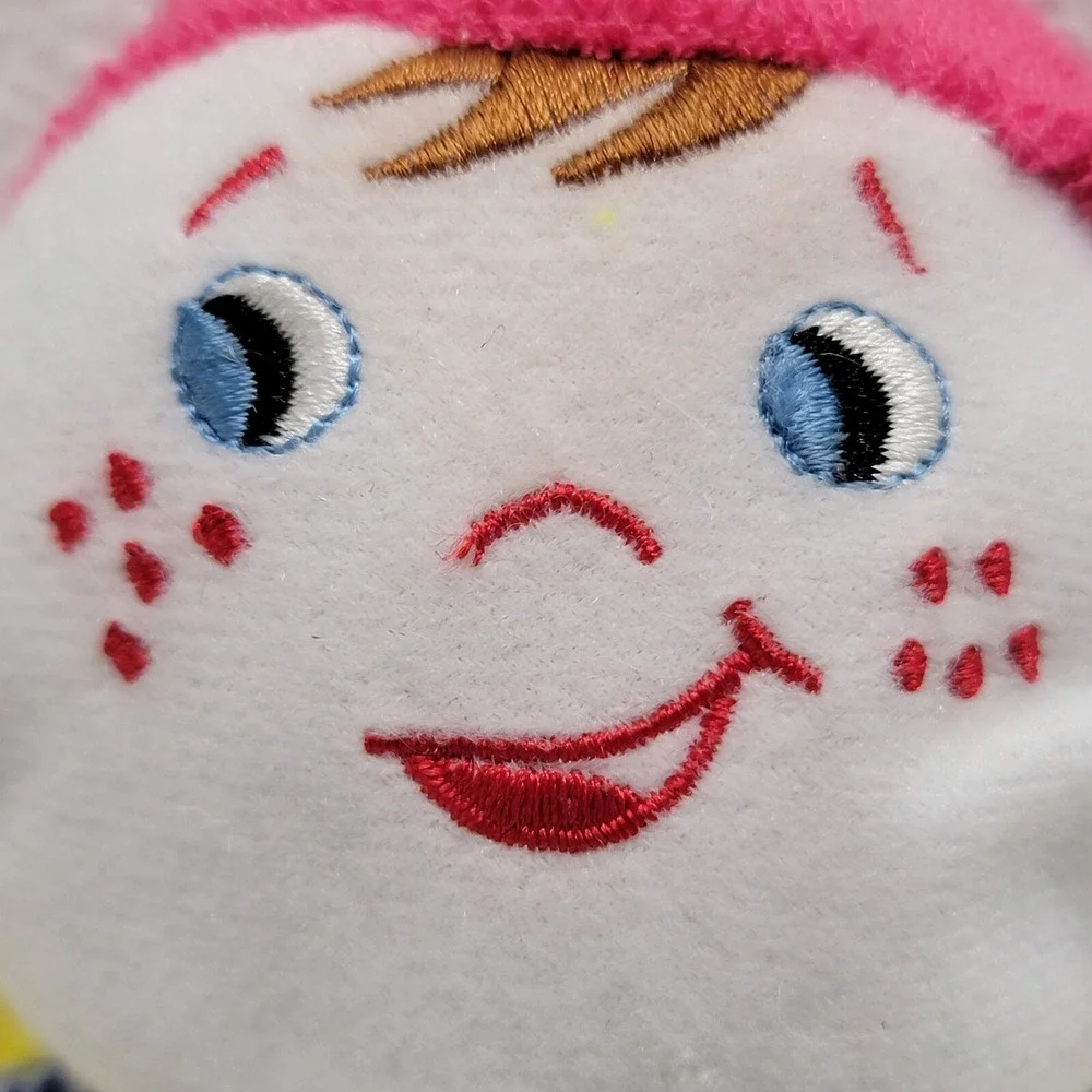 Terrycloth Boy Baby Doll Freckles Plush Rattle Yellow Pink Hat Blue Overalls